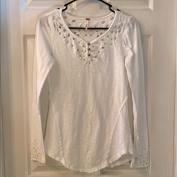 Free People White Embellished Fitted Longsleeve Blouse - Picture 3 of 15